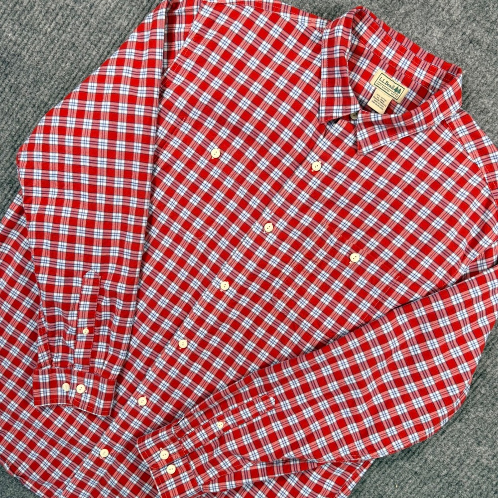 LL Bean Mens XL Regular Red Plaid Button Down Shirt Cotton Long Sleeve 285277 - Picture 1 of 12